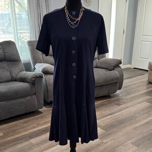 Leslie Fay Navy Midi Dress with Button Accents